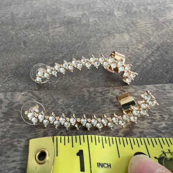 🍭6/$30 Rhinestone studded gold tone climber cuff post earrings - missing a stone - Picture 4 of 4